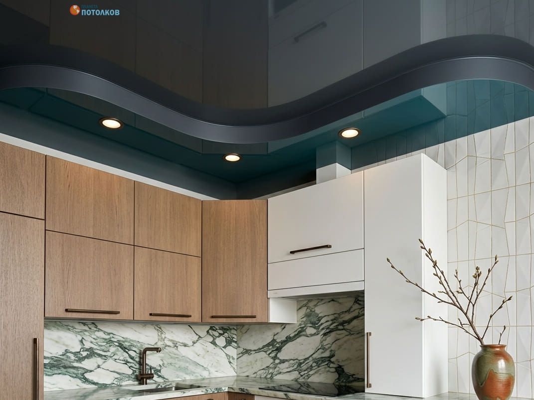 Двухуровневый потолок для кухни